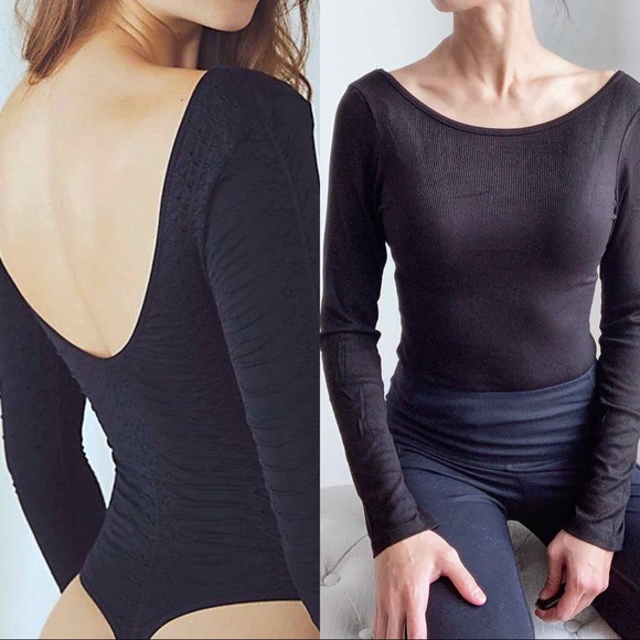 CHICBOMB Tops - BALLERINA CHIC LOW BACK BODYSUIT - BLACK